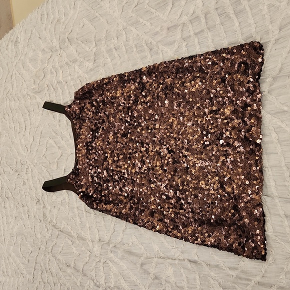 Brown sequin Theory mini shift dress size 4! Such a stunner! - Picture 5 of 9